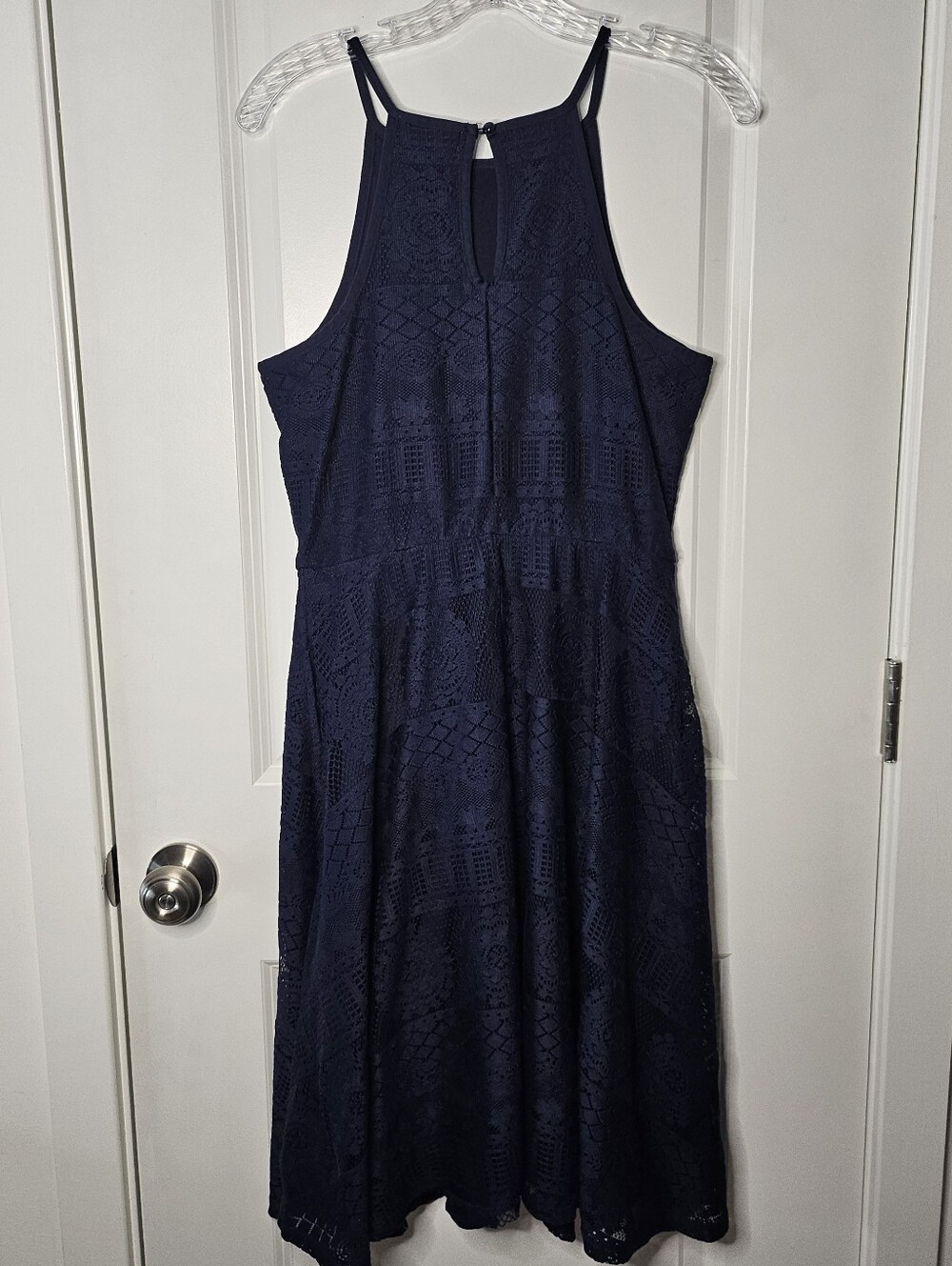 Bailey Blue Women's Large Navy Blue Lace Fit Flare Midi Sleeveless Halter Dress - Picture 11 of 15